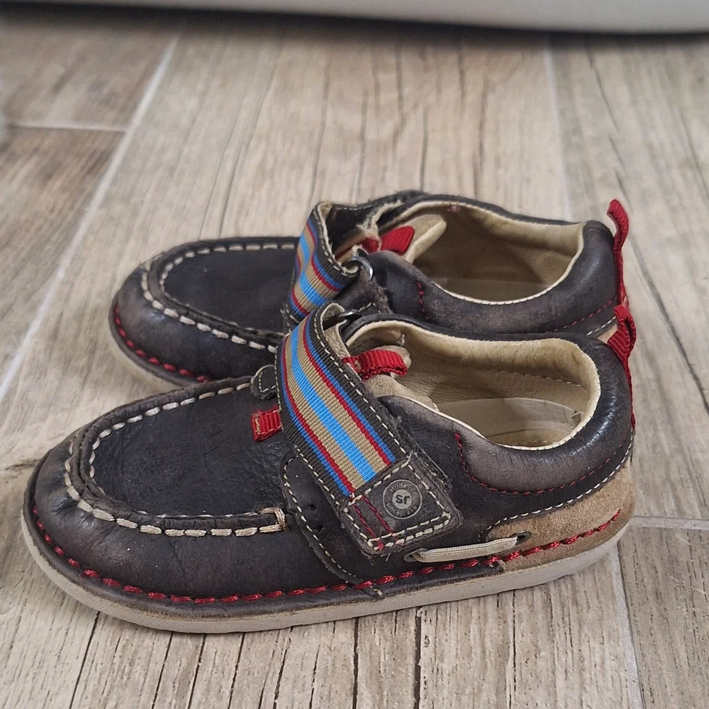 Srride Rite Dane Children's Leather Moccasins with Colorful Strap Sz. 8.5